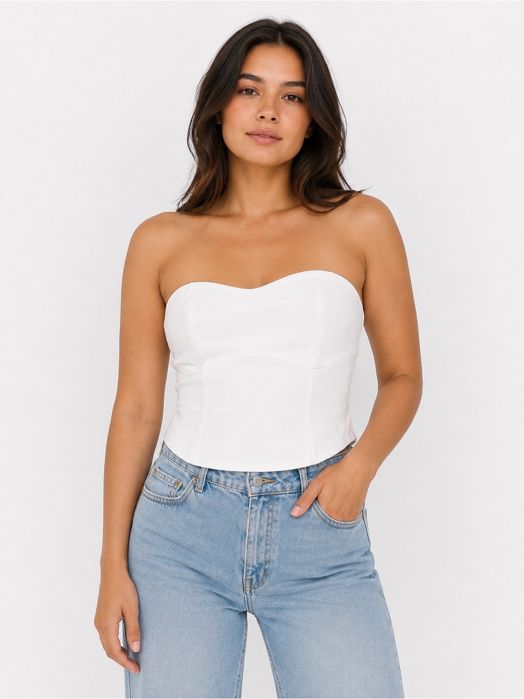 A New Day Tube Top Women’s Smocked Bust Ponte Cream Size L